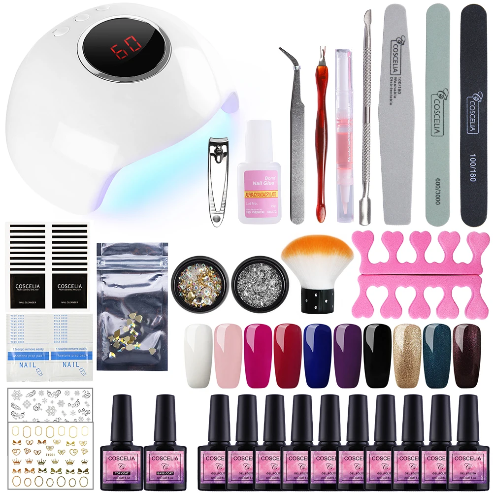 

Manicure Set With 24W Lamp Gel Nail Polish Set For Manicure Base Top Coat Nail Art Tools 10 Colors Gel Varnish 8 ML