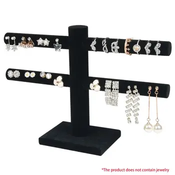 

2-Tier T-Bar Earring Jewelry Display Stand Flannel Detachable Earring Necklace Bracelet Display Holder Jewelry Stand Rack