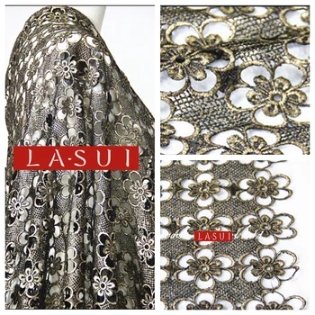 

Lasui Anti-bronze Water-soluble lace fabric gold thread dyed embroidery flowers soft net yarn Full lace embroidery S0043