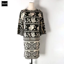 2018 New Runway Designer Loose Casual Dress Fashion Owl Pattern Top + Skirt Suit Knitted Sweater Vestidos Two Piece Women’s Set