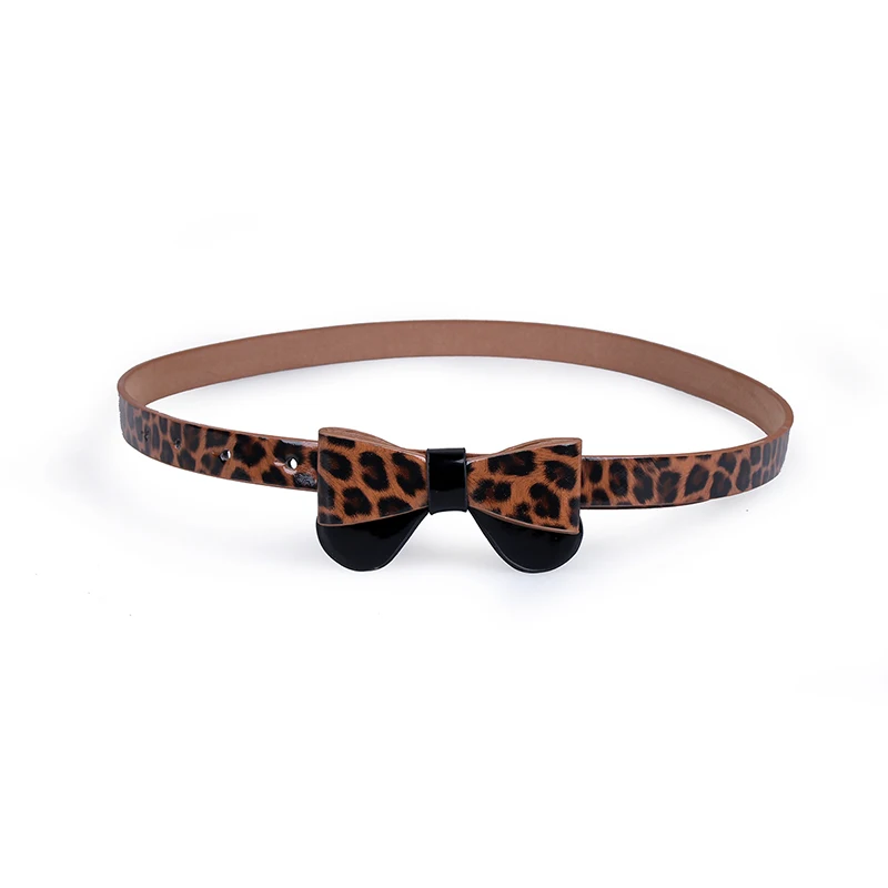 

Angry Snake Women's Belt Fashion Leopard Bow belt Sweet Patent Leather Narrow Girl's Belt