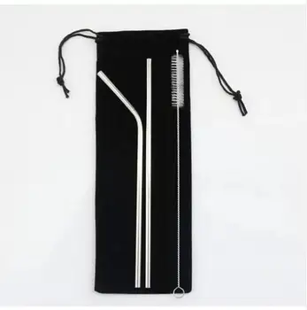 

50set Stainless Steel 21.5cm Straight Bent Reusable Drinking Straws cleaning 200MM x 10MM brush Brushes black straw bag pouch
