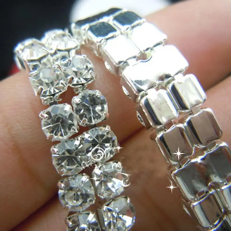 

1Yard SS16 Clear Rhinestone Sew On Glue 2-Row Drill Chain Silver Close Chain Trim Trimming DIY Sewing Accessories Art Craft