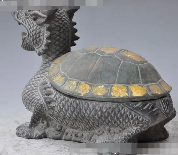 

S05965 8"chinese fengshui bronze Dragon turtle Tortoise statue incense burner Censer