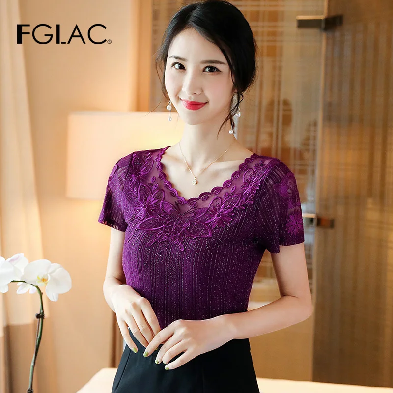  Women blouse shirt Fashion Long sleeve Autumn tops Elegant Slim Embroidered Lace shirt plus size wo