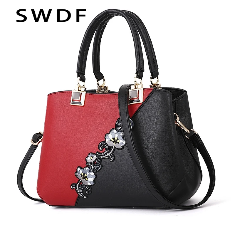 

SWDF Luxury Shoulder Bag for 2018 Contrast Color Vintage Flower Decoration Elegant Temperament Handbag Designer Handbag for Girl
