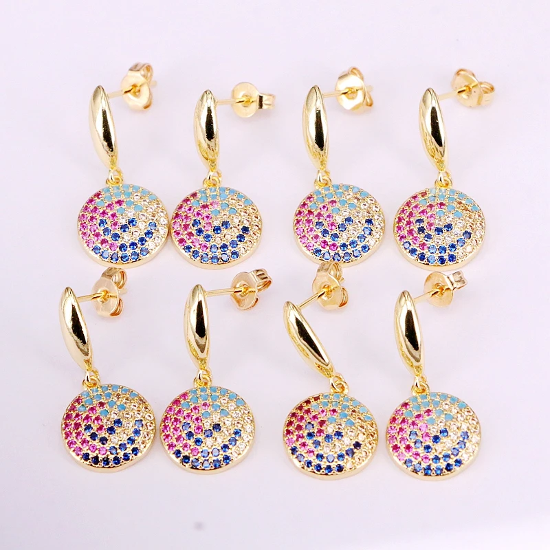 

6Pairs, Round shape 2019 New Trendy Micro Pave CZ Crystal Zirconia Gold Filled Charming Earring