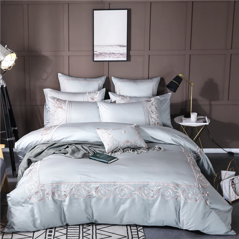 4/6/7Pcs Egypt cotton Palace classic art Bedding Set golden embroidery