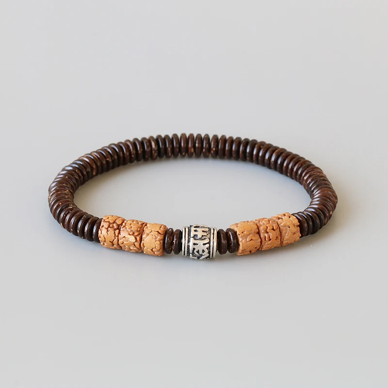 

Rudraksha Seed With Coconut Shell Pieces Unisex Healthy Lucky Jewelry Tibetan Stretch Bracelet For Men Women