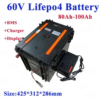 

Waterproof 60V 80Ah 90Ah 100Ah LiFepo4 battery pack for motorcycles wheelchairs outdoor power electric rickshaw+10A charger
