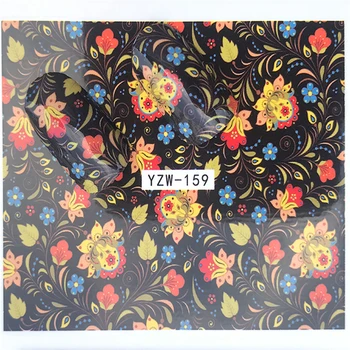 

YWK 1 Sheet Black Flower/Coconut Tree French Nail Water Decals Ar Transfer Stickers Decoration DIY