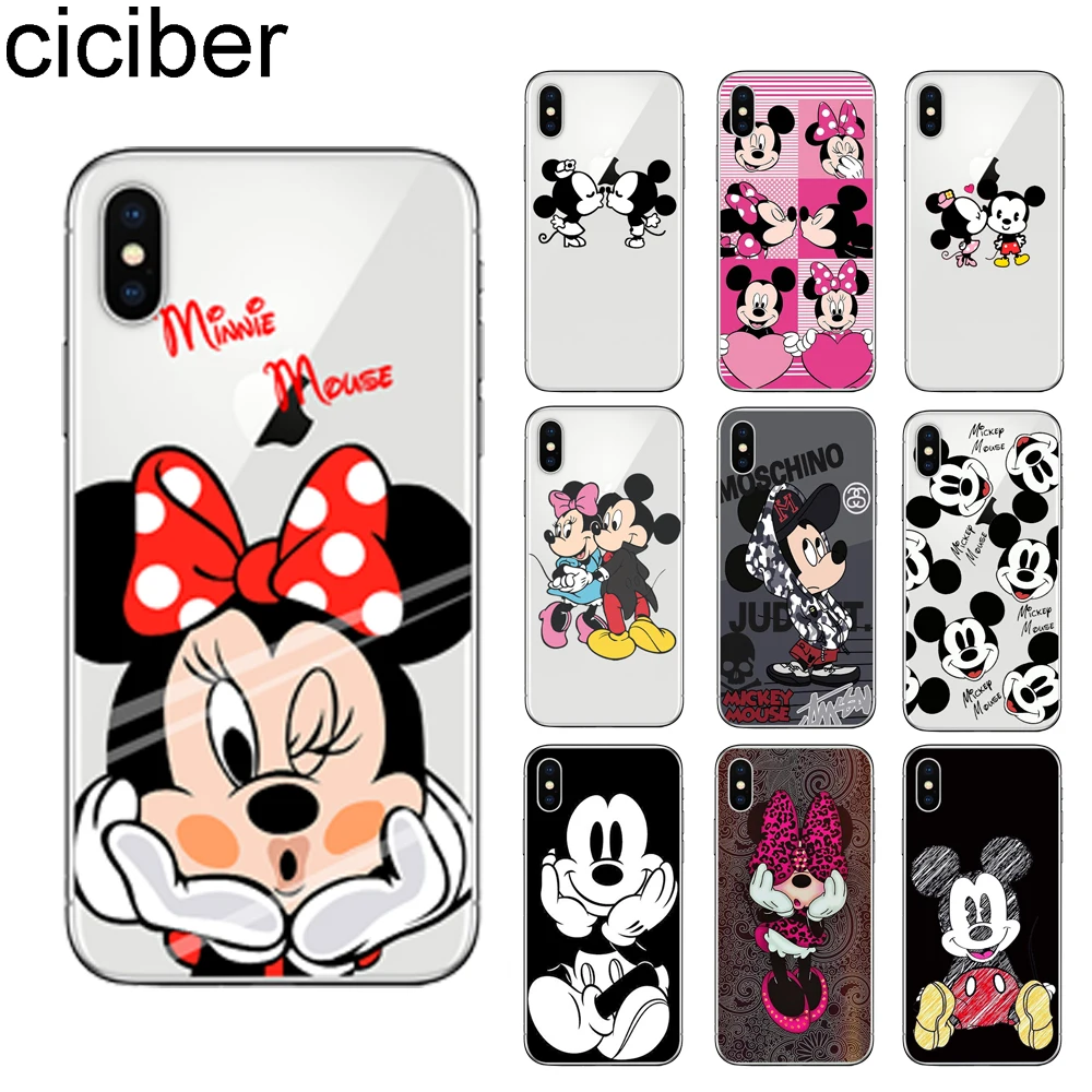

ciciber Cute cartoon Minnie Mickey Mouse for IPhone 7 6 6S 8 Plus 5S SE X XR XS Max Soft Silicon TPU Cover Phone Case Coque Capa