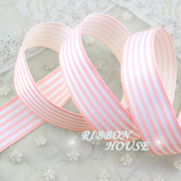 5 ярдов/партия) 1 ''(25 мм) лента в розовую и белую полоску с принтом в виде ленты для подарков