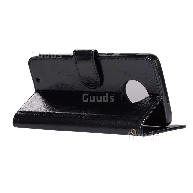 Luxury Retro Leather Wallet Case for Motorola Moto G6 - Black