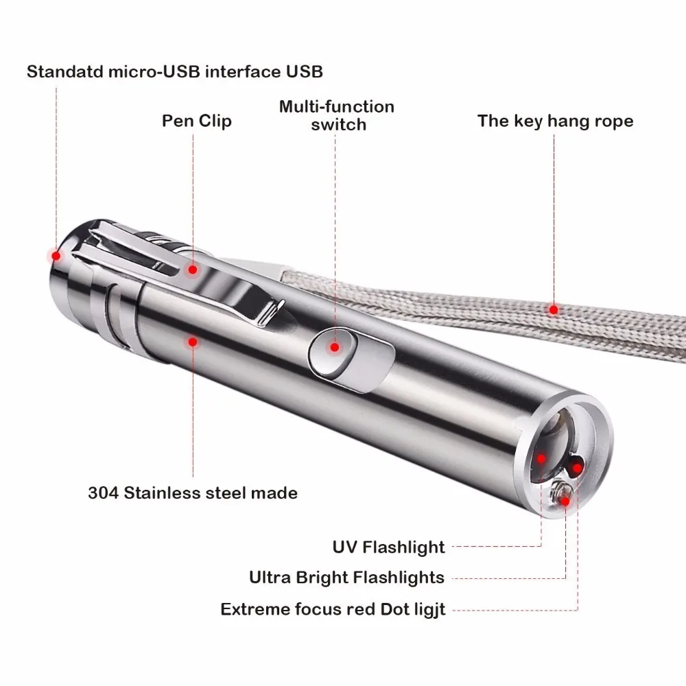 USB перезаряжаемая 3 в 1 Мини красная лазерная указка лазер ручка фонарик зарядка УФ фонарь охотничий лазерный прицел многофункциональная лампа