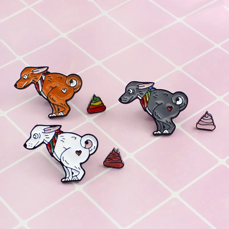 

2019 cartoon cute animal dog sets enamel brooch dog Pulling A poop rainbow faeces badge pins gifts for Kids jewelry accessories