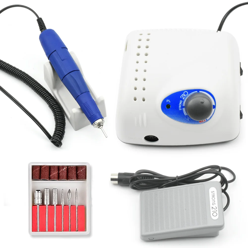 Cena 65W 35000RPM elektryczna wiertła do paznokci Strong 210 Model 204 rękojeść Manicure wiertarka Pedicure pilnik do paznokci Bit Nail Art Equipment