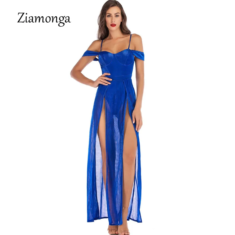 Blue Ziamonga сбоку разделение модные, пикантные для женщин Bodycon Тонкий Тощий б - Цвет: Blue
