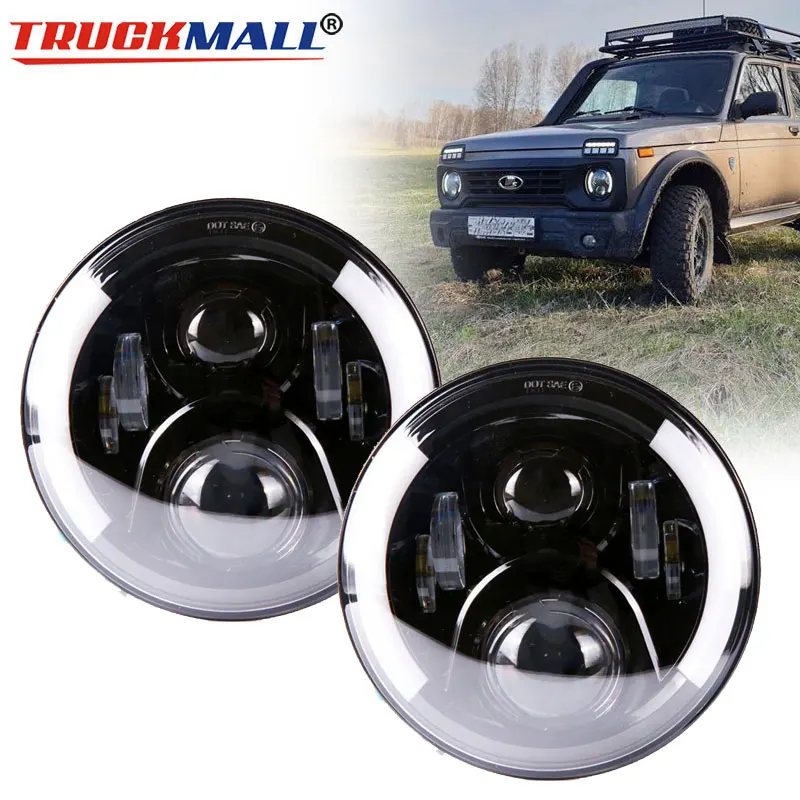  For VAZ 2121 Lada Niva 4x4 7inch LED Headlights with Halo DRL Amber Turn Signal Headlamp for Jeep W - 32961421633