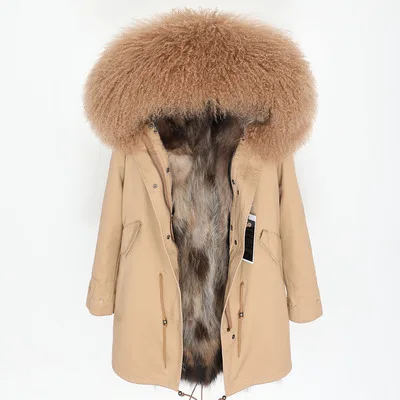 OFTBUY, зимняя женская куртка, большое натуральное меховое пальто, парка, монгольский овечий мех, воротник, Лисий мех, подкладка, камуфляж, длинное пальто, мода - Цвет: 10
