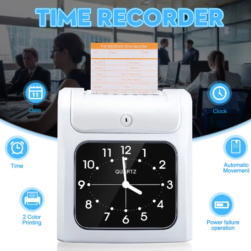 

Time Attendance System Clock Recorder Dual color Printing Electronic Employee Time Clock Recorder Attendance Time Card Machine