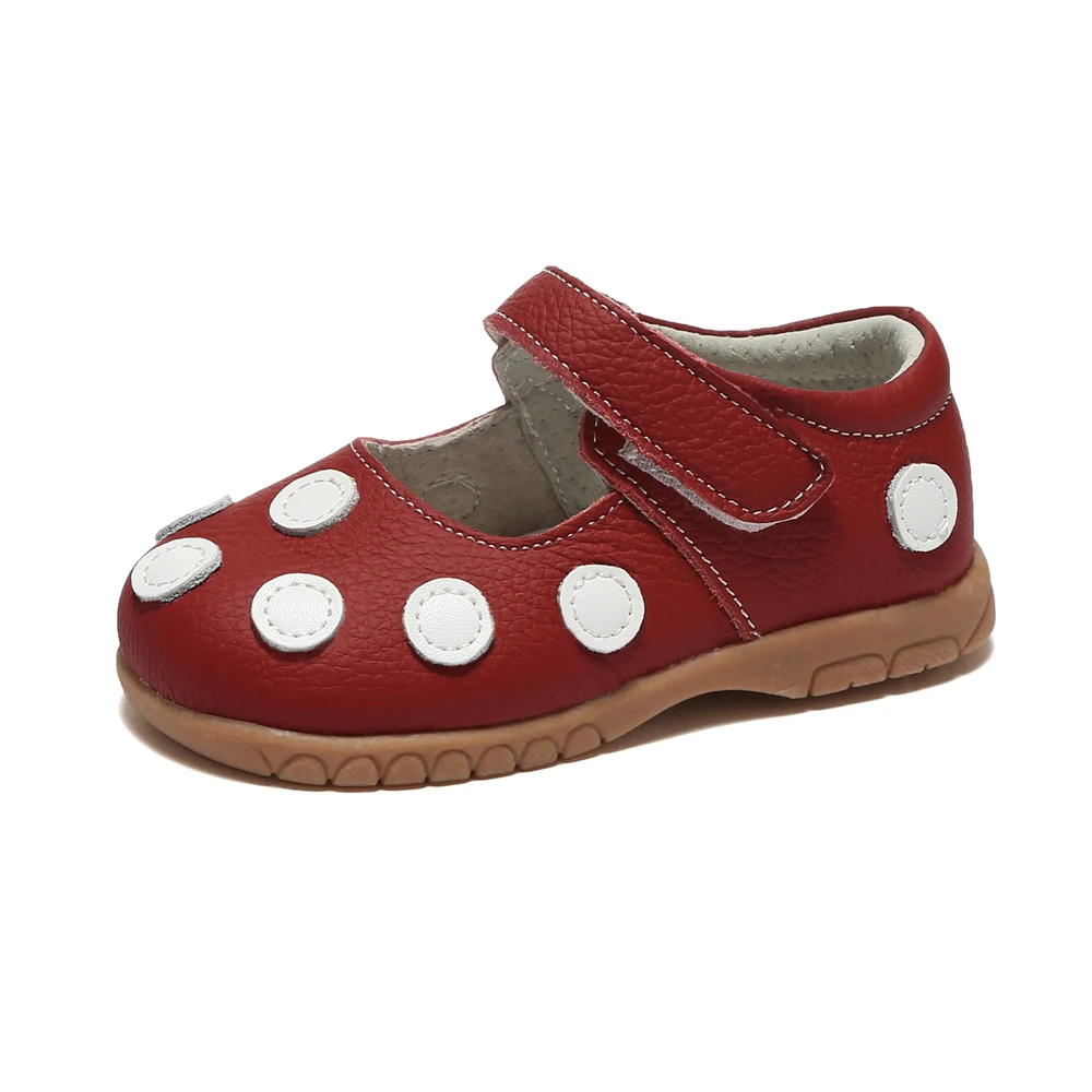Классика! Обувь для девочек с белым узором в горошек; сезон весна-осень; обувь из натуральной кожи для маленьких детей; детская обувь mary jane; мягкая подошва для малышей