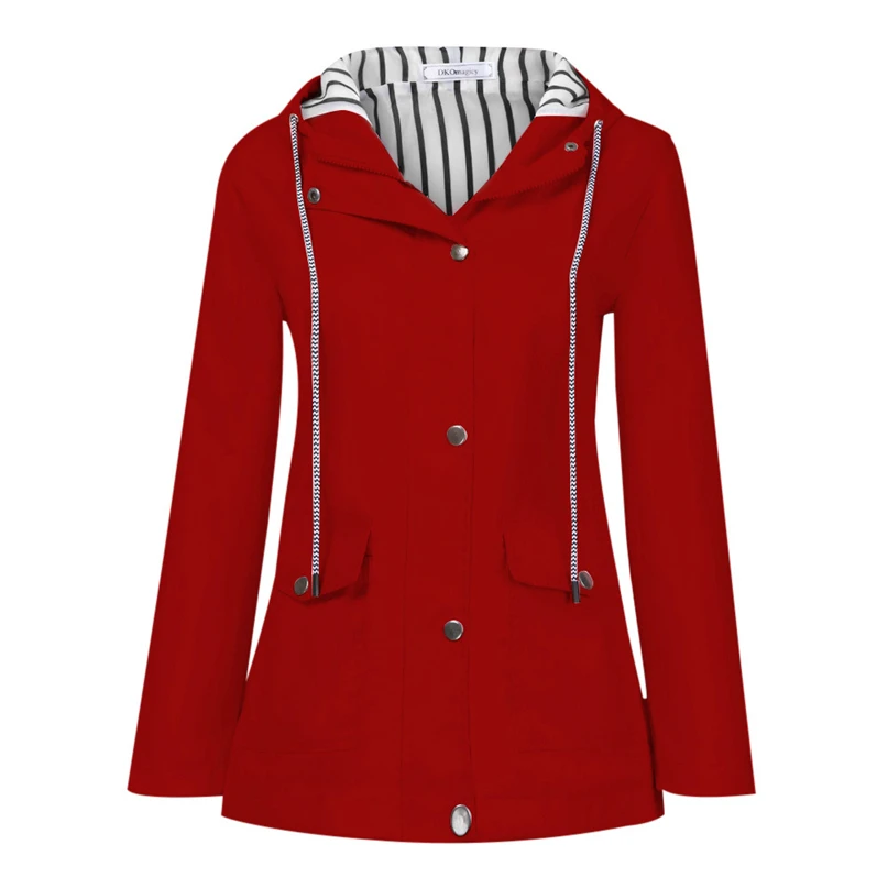 Women Jacket Fashion Cloth Casual Coat Solid Rain Jacket Outdoor Plus Waterproof Hooded Raincoat Windproof Outwear #FS#4OT25 (20)