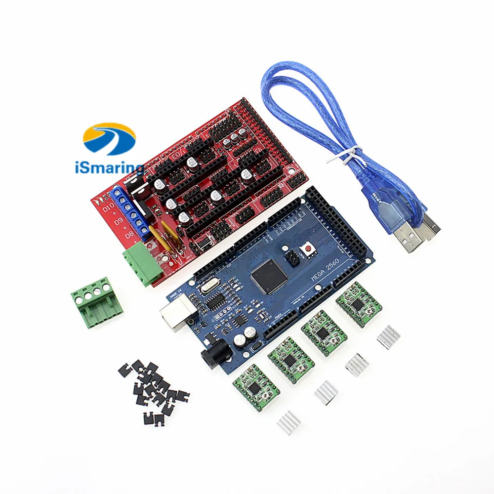 

Official iSmaring 2560 R3 + 1pcs RAMPS 1.4 Controller + 4Pcs A4988 Stepper Driver Module RAMPS 1.4 KIT for 3D Printer kit Repra