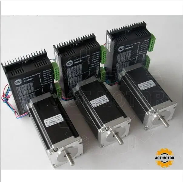 

3PCS Nema23 Stepper MotorSingle Shaft 4-Lead 425oz-in 112mm 4.2A+3PCS Driver DM542 4.2A