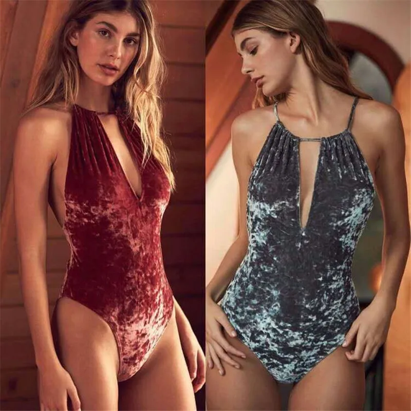 Velvet Swimwear Women Swimsuit 2018 Sexy One Piece Swisuit Shoulder Strap Bodysuit Monokini