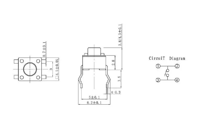 4,5x4,5 мм Панель PCB Мгновенный Тактильные Такт Мини кнопочный переключатель DIP 4pin 4,5x4,5x3,8/4,3/5/6/7/8/9/10 мм 4,5*4,5*3,8 мм-10 мм