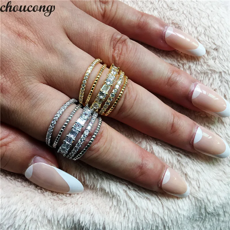 

choucong Vintage 5 Rows Statement Ring 925 sterling Silver AAAAA cz Party Wedding Band Rings For Women fashion Jewelry