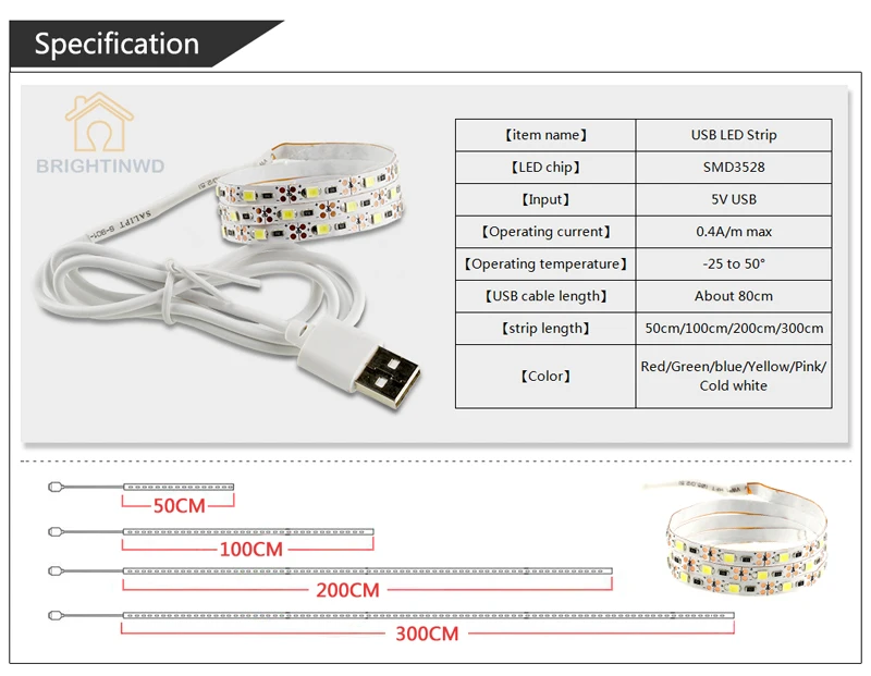 5 в светодиодный USB полоса 50 см 1 м 2 м 3M USB полоса ТВ фоновое освещение высокая яркость для украшения дома в помещении