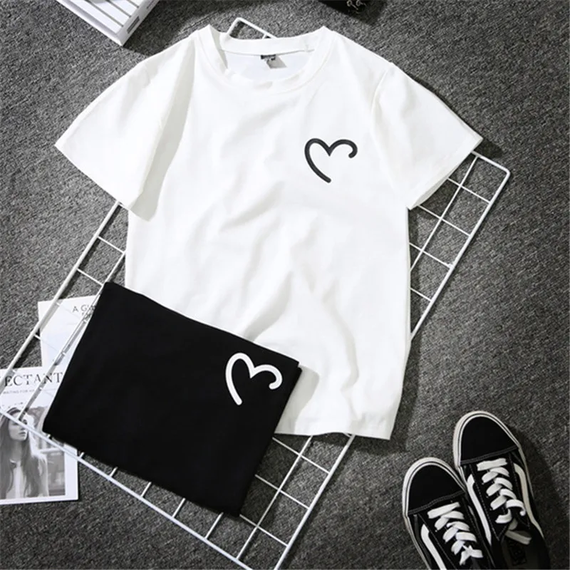 

Funny Heart Print Summer Women Short Sleeve T-shirt Femme Harajuku Tee Tops