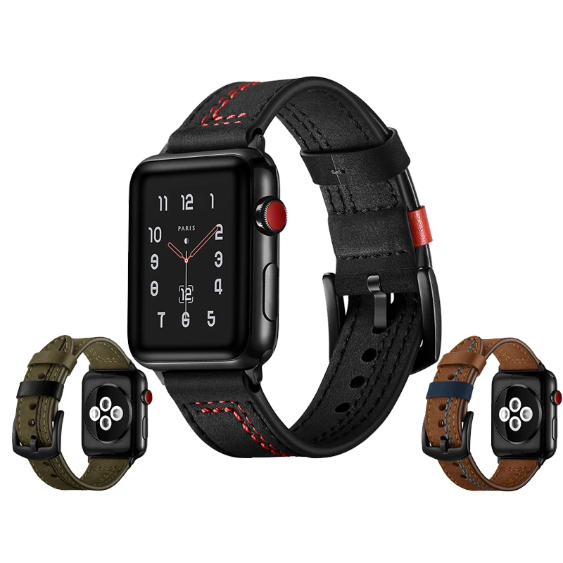 

high quality watch strap for apple watch band 42mm 38mm 3/2/1 bracelet Genuine Leather bracelet for iwatch 4 44mm 40mm correa