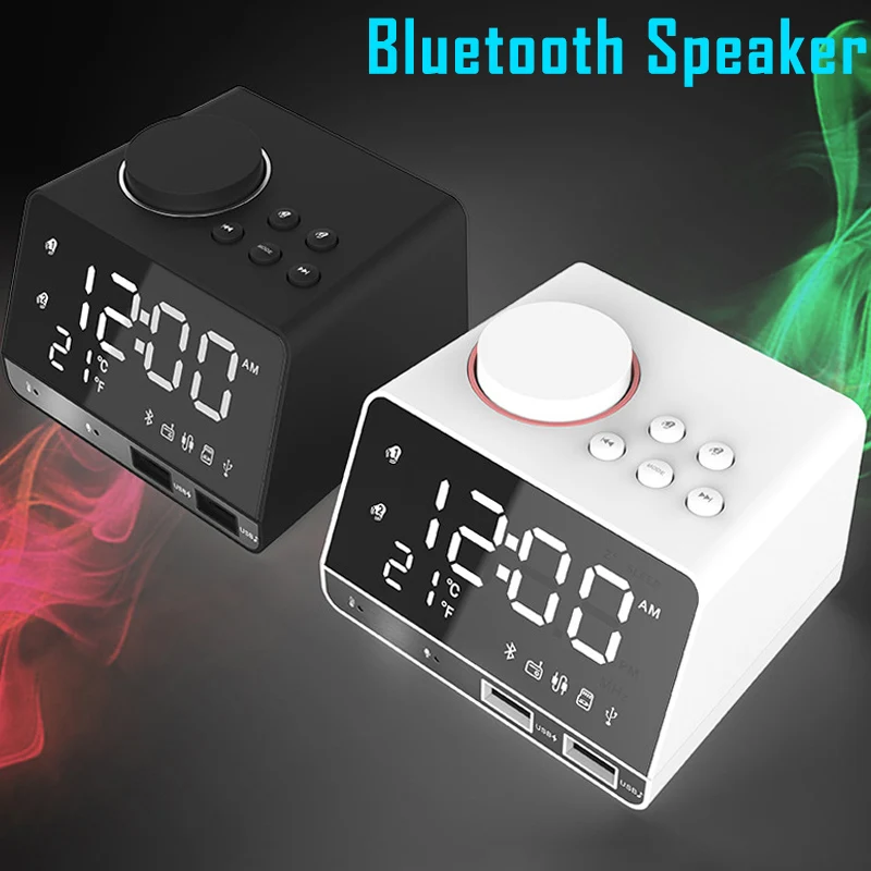 

Digital Alarm Clock Bluetooth Speaker Dual USB Ports Temperature LED Display for Home EM88