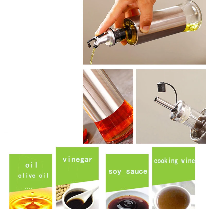 Kitchen Glass Oil Bottle Stainless Steel Leak-proof Soy Sauce Vinegar Cruet Storage Dispenser Jar Or Storage for Cooking Tools 8