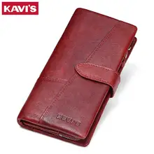 KAVIS Genuine Leather Women Wallet Female Long Clutch Lady Walet Portomonee Rfid Luxury Brand Money Bag