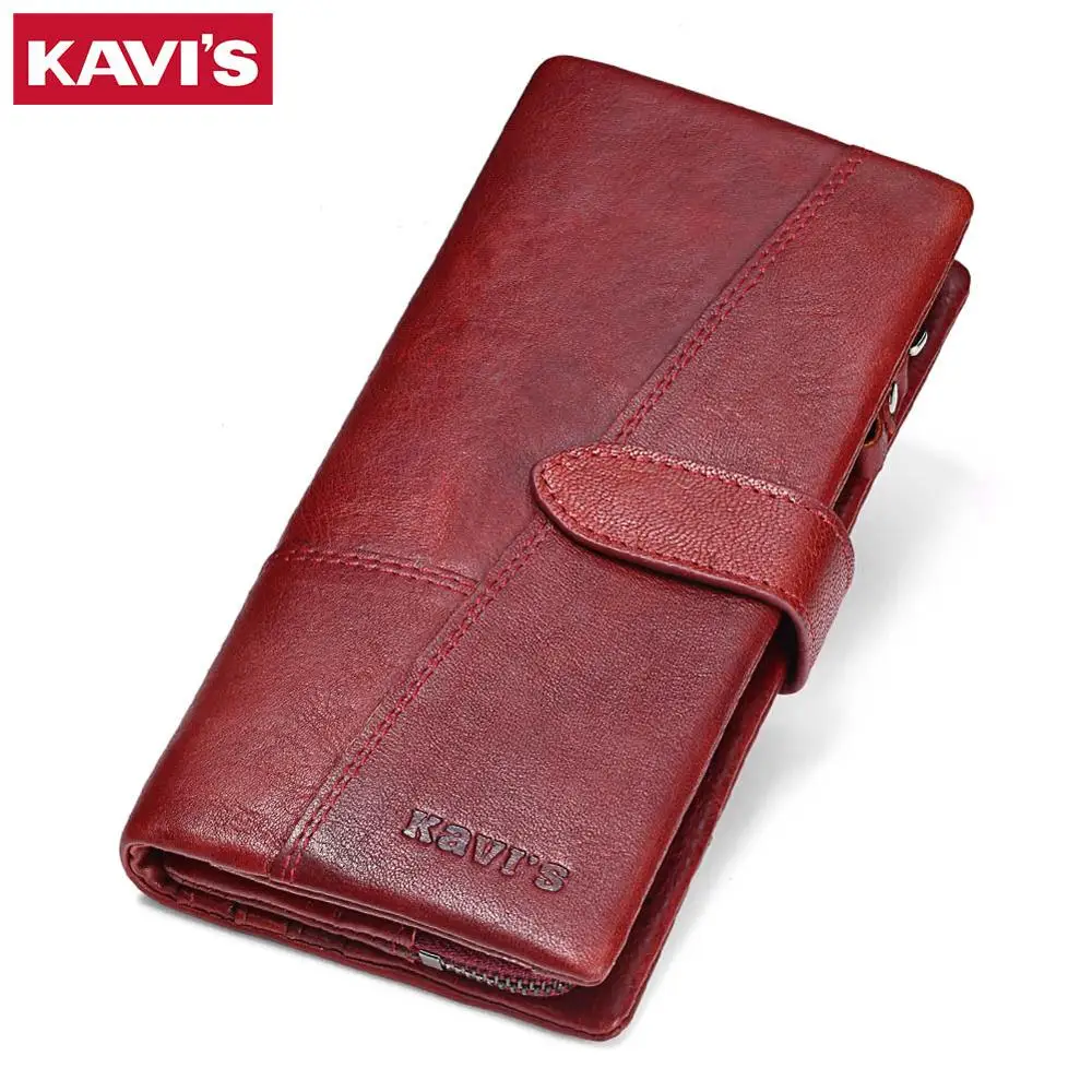 KAVIS جلد طبيعي النساء المحفظة الإناث طويل مخلب سيدة Walet Portomonee Rfid الفاخرة العلامة التجارية حقيبة المال السحر سستة محفظة نسائية للعملات المعدني...