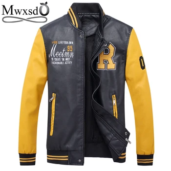 

Mwxsd brand men's Baseball Leather Jacket male PU Leather Jacket jaqueta masculino Couro high quality splice waterbreak Jacket