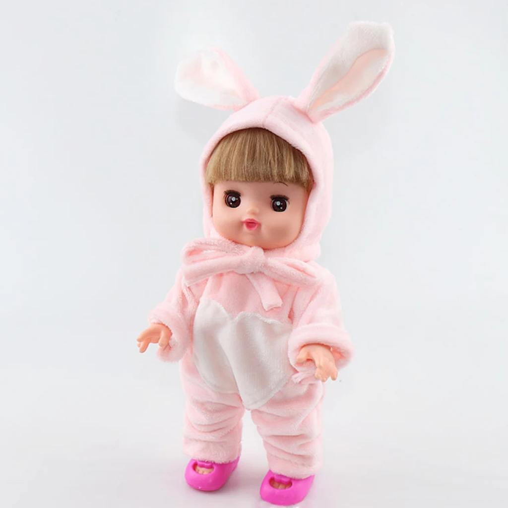 2pcs Lovely Plush Jumpsuit Hat Suit for 25cm Mellchan Baby Doll Accessories Pink