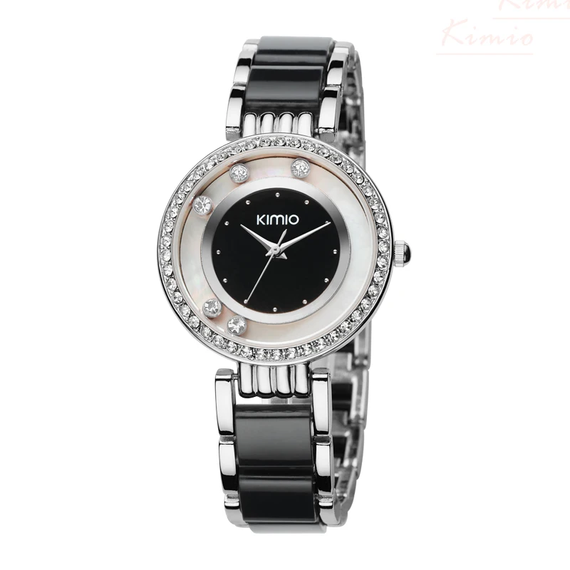 Kimio бренд имитация керамики для женщин браслет часы Дамы Роскошные Кристалл кварцевые платье часы пикантные черные часы Relogio Feminino