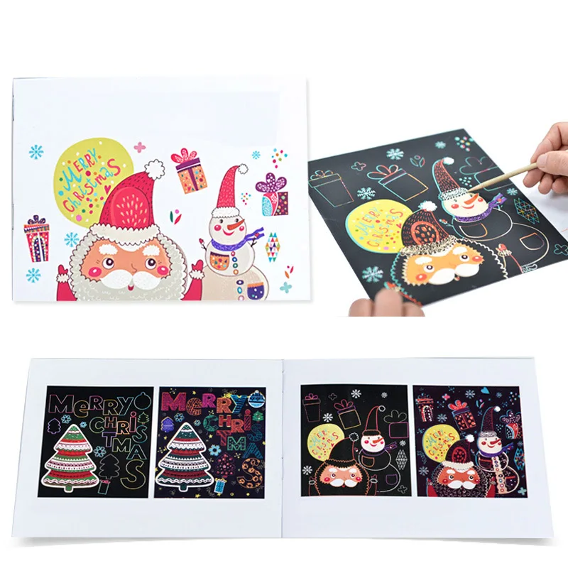 New  Christmas Color Scratch Black Cardboard Diamond sticker Mosaic sticker DIY Draw Sketch Notes for Ki