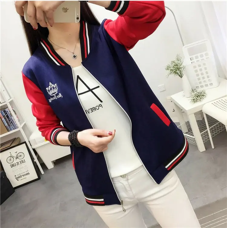 2019 Women's Patchwork Jacket Coat Female Basic Jackets Autumn Long Sleeve Baseball Jackets Plus Size Embroidery Chaquetas Mujer (3)