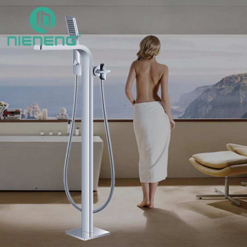 

Nieneng Chrome Faucet Freestanding Tub Filler Floor Standing Bathtub Faucet Bathroom Shower Pullout Faucet Handshower ICD60631