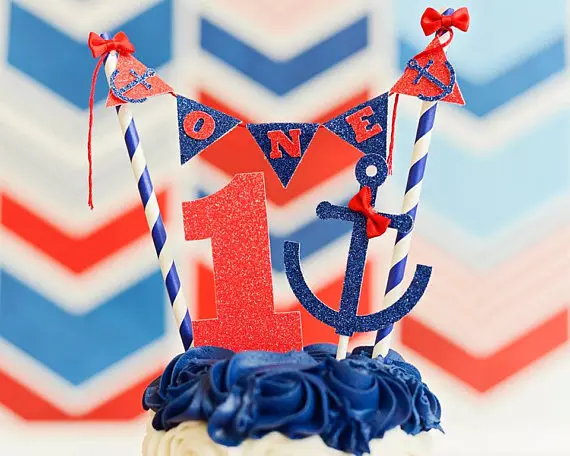 

personalized nautical sailor birthday cake buntings cupcake toppers banners baby shower party decoration doughnut food picks