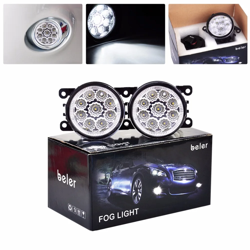 beler 2x Black 12v Car Styling 9 LED Fog lights font b Lamp b font Daytime