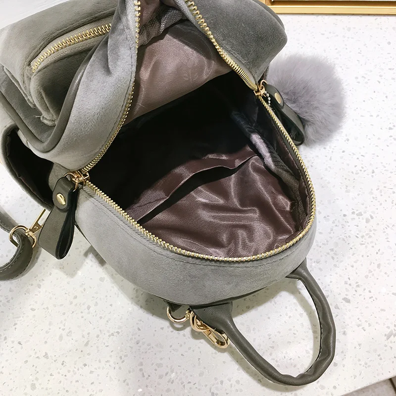 Janespri 2018 New Mini Velour Backpack Female Cute Backpacks High Quality Backpack for Girls Women Pure color bag Korea Mochila (19)