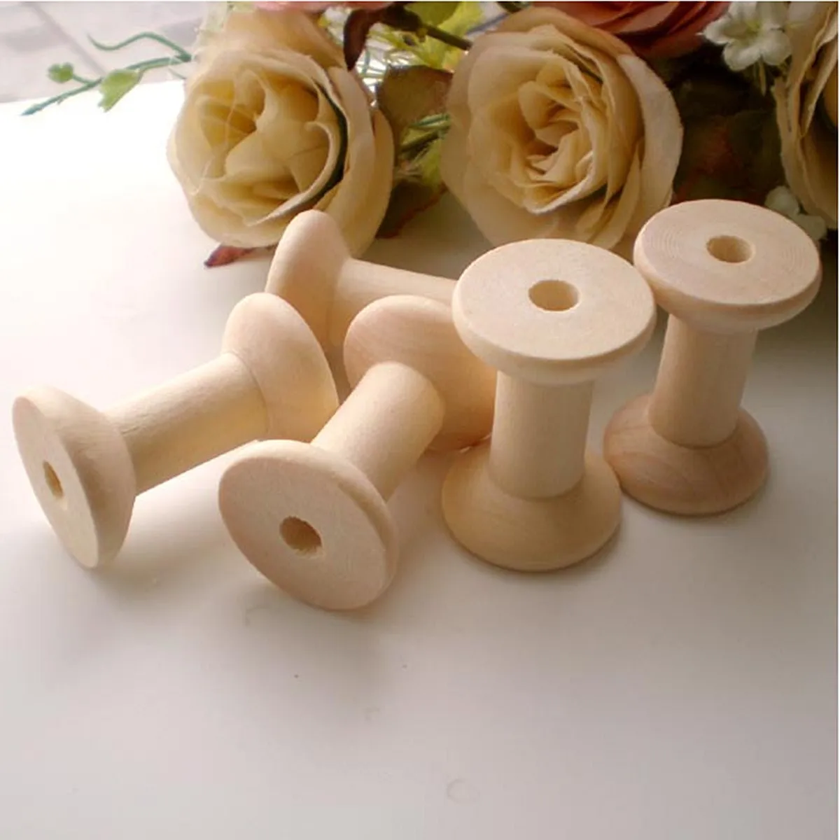 

10Pcs/Set Empty Wooden Bobbin Spools For Thread Wire Natural Color for Needlework Craft Sewing Tools Accessories 29mm x23mm