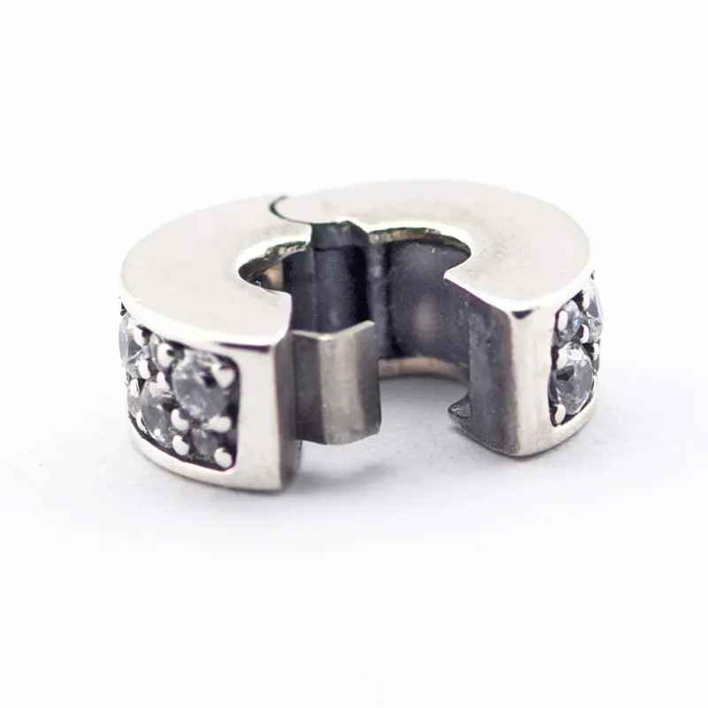 

Pandulaso 100% 925 Sterling Silver Jewelry Bead Clip with Fancy White CZ for European Charm Bracelet Spring New style Jewelry